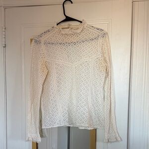 Sezane Lace Top, High Collar, Size 36